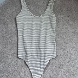 American Eagle Outfitters Cream & Black Striped Scoop-Neck Kids Bodysuit